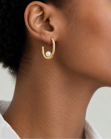 Gold pearl cradle hoop earrings, Ardenluxe Kenya