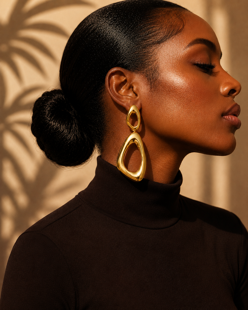 Sovereign drop earring in gold by Arden Luxe